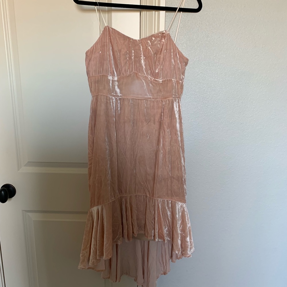 WAYF Crushed Velvet Strapless formal prom dress